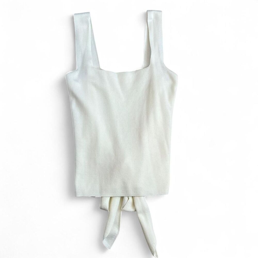 Anthropologie Cream Tie Waist Square Neck Knit Top  M